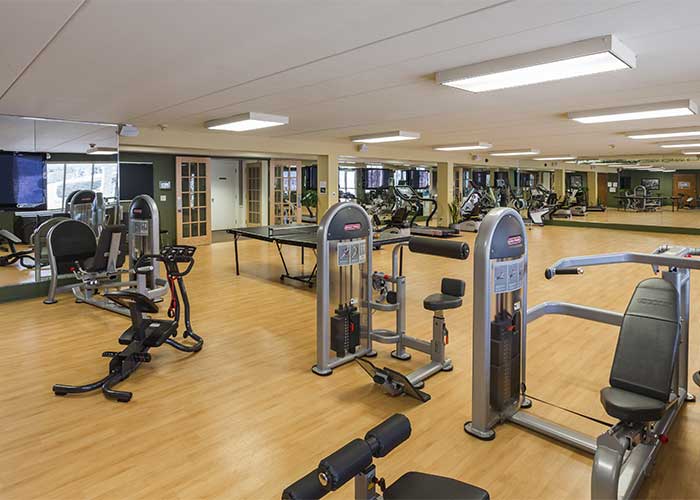 Fitness room filled with professional equipment