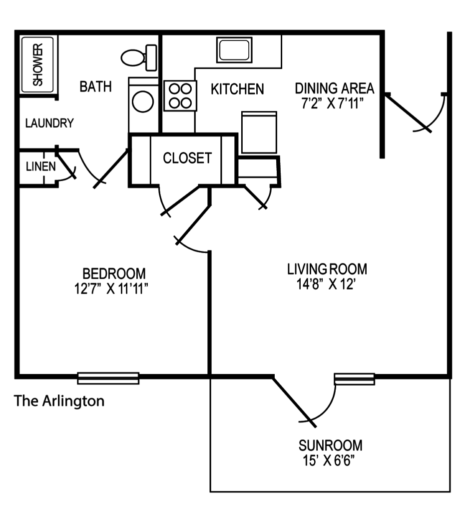 The Arlington 1 bedroom apartment floorplan