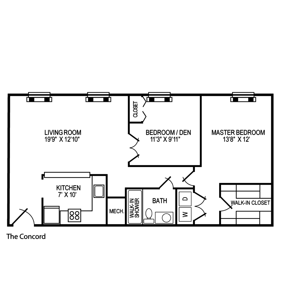 The Concord 2 bedroom apartment floorplan